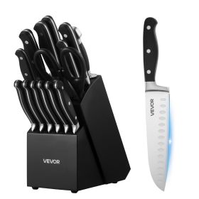 Kitchen Knife Set with Block and Sharpener, 15 Piece High Carbon Stainless Steel Sharp Knife Set, Kitchen Cutlery with Crack-Resistant Handle Kitchen Knife Set with Block and Sharpener, 15 Piece High Carbon Stainless Steel Sharp Knife Set, Kitchen Cutlery with Crack-Resistant Handle