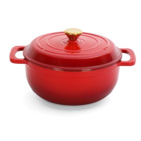 Cast iron 5QT cooking pot - Gradient red - Includes two silicone gloves - Enamel pot Cast iron 5QT cooking pot - Gradient red - Includes two silicone gloves - Enamel pot